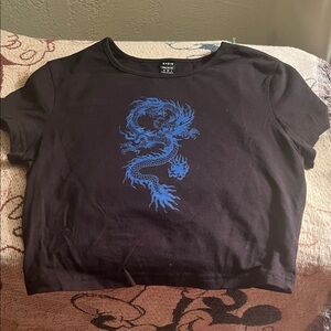 #1014**Blur Dragon Print Women's Black Top